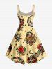 Robe débardeur Hawaii à imprimé crâne, fleur, papillon, tigre et pastèque(bretelles ajustables) - café lumière XXS