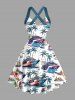 Coconut Tree Sun Ship Flowers Leaf Print Crisscross Straps Bowknot Hawaii Tank Dress -  
