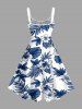 Robe débardeur Hawaii imprimé fleurs d'hibiscus et feuilles tropicales (bretelles ajustables) - Bleu XXS
