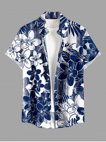 Flowers Print Buttons Pocket Hawaii Shirt For Men - BLUE - M
