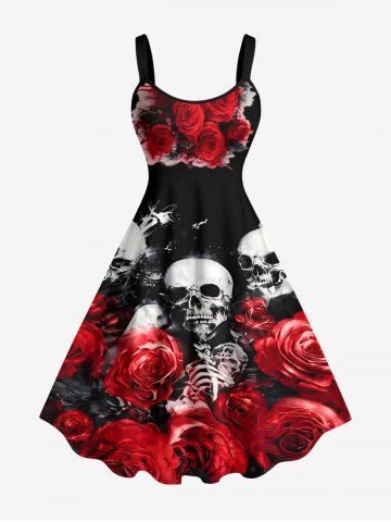 Robe débardeur Hawaii à imprimé crânes et roses (bretelles réglables)