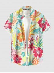 Chemise hawaïenne pour homme à boutons et poche, imprimé hibiscus, feuille, corail, tortue et dauphin - Turquoise Foncée S