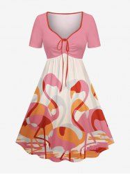 Robe trapèze resserrée à imprimé flamant rose Hawaii - Rose clair XXS