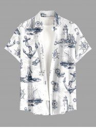 Ship Rudder Anchor Light House Cruise Print Buttons Pocket Hawaii Shirt For Men -  
