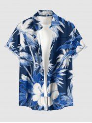 Coconut Tree Hibiscus Flower Print Buttons Pocket Hawaii Shirt For Men -  