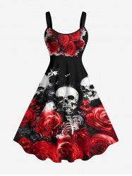 Robe débardeur Hawaii imprimé crânes roses et fleurs (bretelles ajustables) - Rouge Vineux 5X