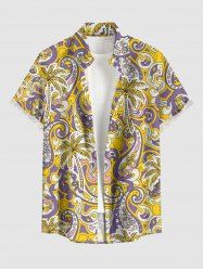 Coconut Tree Flower Paisley Print Hawaii Button Pocket Shirt For Men -  