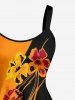 Tenue de plage hawaïenne assortie à imprimé fleurs colorblock pour couples - Orange 
