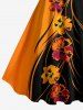 Tenue de plage hawaïenne assortie à imprimé fleurs colorblock pour couples - Orange 