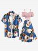 Tenue de plage hawaïenne assortie pour couples avec imprimé feuilles et fleurs - Rose clair 