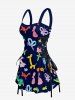 Balloon Flower Animals Print Lace Up Hawaii Tank Dress -  