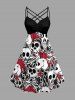Skulls Star Print Ruched Lattice Crisscross Straps Hawaii Dress -  
