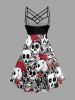 Skulls Star Print Ruched Lattice Crisscross Straps Hawaii Dress -  