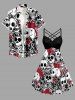 Skulls Star Print Ruched Lattice Crisscross Straps Hawaii Dress -  