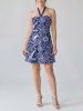 Coconut Tree Shell Navy Cap Anchor Sea Waves Print Hawaii Cruise Halter A Line Dress -  