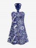 Coconut Tree Shell Navy Cap Anchor Sea Waves Print Hawaii Cruise Halter A Line Dress -  
