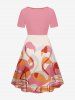 Robe trapèze froncée à imprimé flamant rose Hawaii - Rose clair S