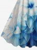 Robe trapèze Hawaii à imprimé dégradé d'hibiscus et feuilles - Bleu 3X
