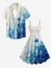 Robe trapèze Hawaii à imprimé dégradé d'hibiscus et feuilles - Bleu 3X