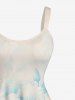 Robe trapèze Hawaii à imprimé dégradé d'hibiscus et feuilles - Bleu 3X