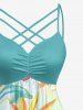 Hibiscus Flower Leaf Coral Turtle Dolphin Print Hawaii Ruched Crisscross Strappy A Line Dress -  