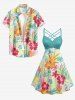 Hibiscus Flower Leaf Coral Turtle Dolphin Print Hawaii Ruched Crisscross Strappy A Line Dress -  