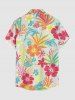Hibiscus Flower Leaf Coral Turtle Dolphin Print Hawaii Button Pocket Shirt For Men -  