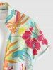 Hibiscus Flower Leaf Coral Turtle Dolphin Print Hawaii Button Pocket Shirt For Men -  