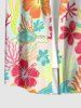 Hibiscus Flower Leaf Coral Turtle Dolphin Print Hawaii Button Pocket Shirt For Men -  