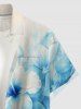 Chemise hawaïenne pour homme à imprimé Ombre de feuilles et fleurs d'hibiscus, avec boutons et poche - Bleu L