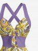 Robe trapèze Hawaii à imprimé fleur de cocotier et paisley, halter à bretelles entrecroisées - Pourpre  M