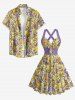 Robe trapèze Hawaii à imprimé fleur de cocotier et paisley, halter à bretelles entrecroisées - Pourpre  M