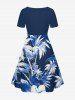 Robe Hawaii imprimée cocotier et fleur d'hibiscus, cintrée - Bleu profond S