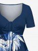 Robe Hawaii imprimée cocotier et fleur d'hibiscus, cintrée - Bleu profond S