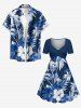 Robe Hawaii imprimée cocotier et fleur d'hibiscus, cintrée - Bleu profond S