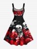 Robe débardeur Hawaii imprimé crânes, roses et fleurs (bretelles réglables) - Rouge Vineux 3X
