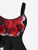 Robe débardeur Hawaii imprimé crânes, roses et fleurs (bretelles réglables) - Rouge Vineux 3X