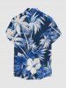 Coconut Tree Hibiscus Flower Print Buttons Pocket Hawaii Shirt For Men -  