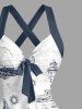 Ship Rudder Anchor Light House Cruise Print Crisscross Straps Bowknot Hawaii Tank Dress -  