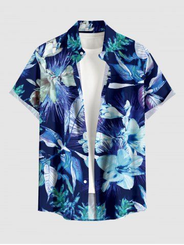 Chemise hawaïenne homme à imprimé feuilles et fleurs, avec boutons et poche