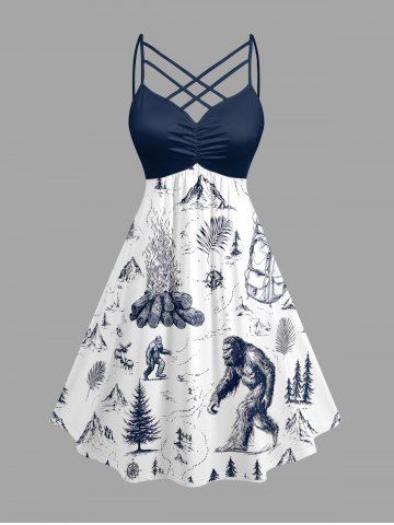 Robe hawaïenne à imprimé Fire Flame Tree Ape, froncée, en treillis, bretelles croisées - WHITE - 6X