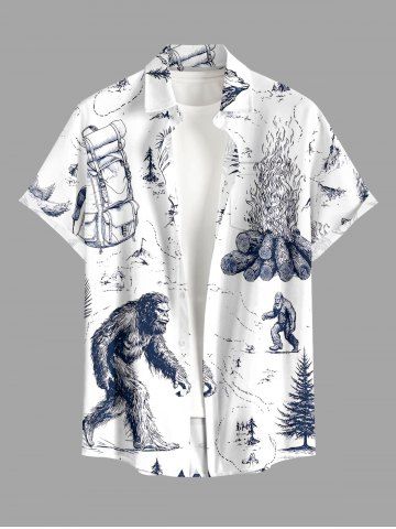 Fire Flame Tree Ape Print Buttons Pocket Hawaii Shirt For Men - WHITE - 2XL