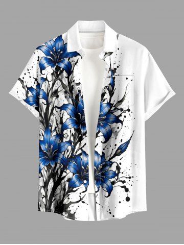 Chemise hawaïenne pour homme à imprimé fleurs et éclaboussures de peinture, boutons et poche