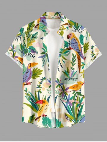 Chemise hawaïenne à imprimé perroquet et feuilles tropicales avec boutons et poche pour homme - LIGHT COFFEE - 6XL