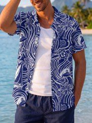 Chemise pour homme à boutons, motif coquille de noix de coco, casquette marine, ancre et vagues marines, imprimé Hawaii croisière, avec poche poitrine - Bleu XL