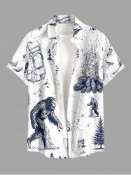Fire Flame Tree Ape Print Buttons Pocket Hawaii Shirt For Men -  