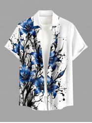 Chemise hawaïenne pour homme à imprimé fleurs et éclaboussures de peinture, poche boutonnée - Bleu 5XL