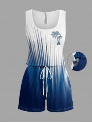 Combinaison Hawaï à imprimé cocotier colorblock et taille cintrée - Bleu profond 2X