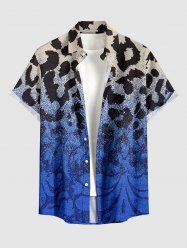 Chemise hawaïenne à poche boutonnée à imprimé léopard ombré pour homme - Bleu 5XL