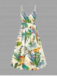 Robe trapèze Hawaii à imprimé feuilles tropicales et perroquet - café lumière 5X